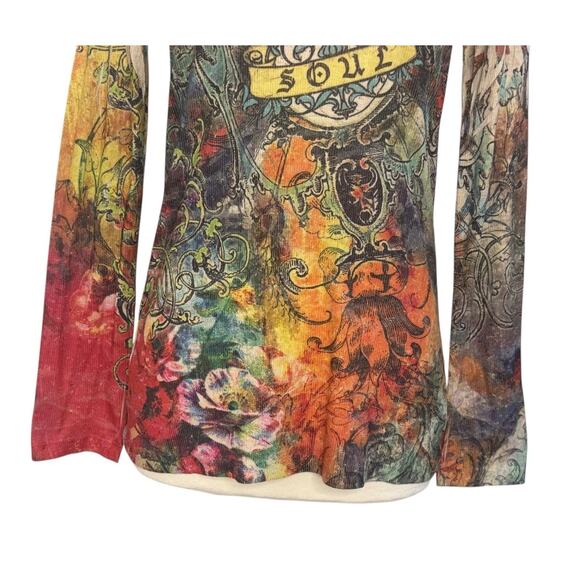 Y2K Tattoo Butterfly Soul Top Vibrant Multicolored Boho Grunge Ribbed Size M/L - Picture 4 of 8